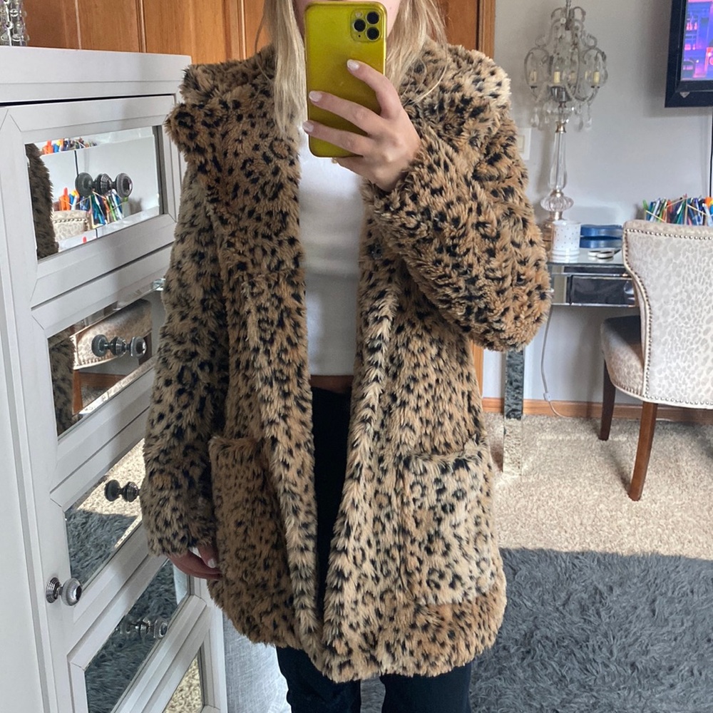 Princess Polly Winona Faux Fur Leopard Fur Coat